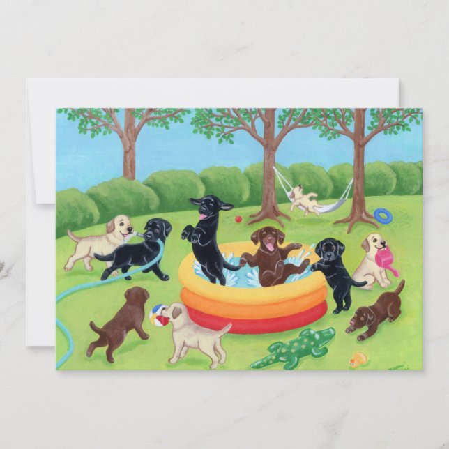 Summer Fun Labradors Painting Invitation (Front)