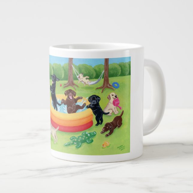 Summer Fun Labradors Painting Large Coffee Mug (Front Right)
