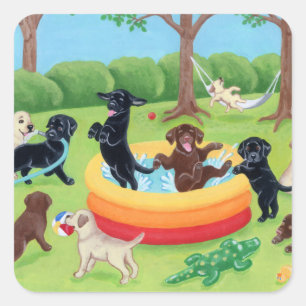 Summer Fun Labradors Painting Square Sticker