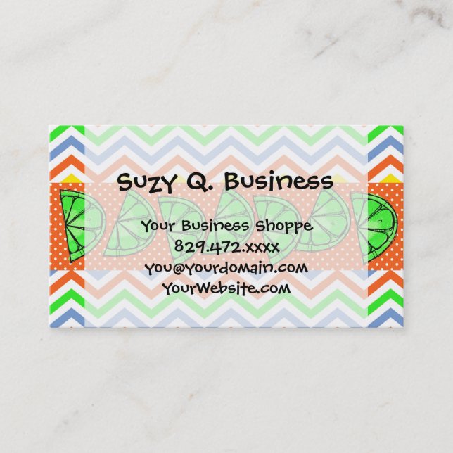 Summer Fun Limes Chevron Polka Dot Business Cards (Front)