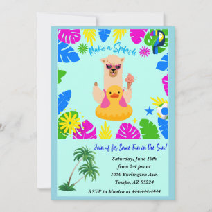 Summer Fun Llama Pool Party Personalized Invitation