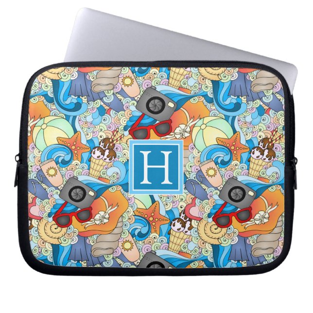Summer Fun Pattern | Add Your Initial Laptop Sleeve (Front)