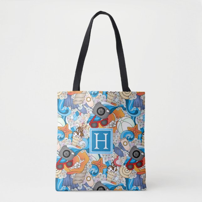 Summer Fun Pattern | Add Your Initial Tote Bag (Front)