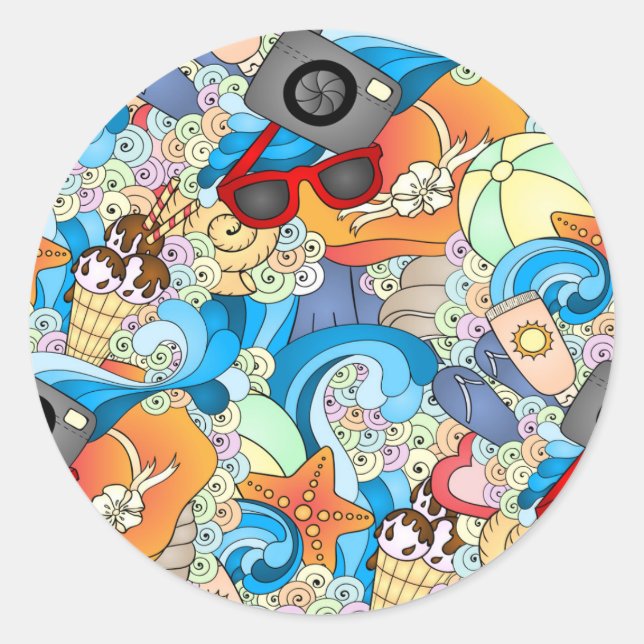 Summer Fun Pattern Classic Round Sticker (Front)