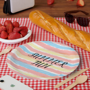 Summer Fun Pink Yellow Blue Watercolor Paper Plate