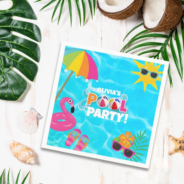 Summer Fun Pool Party Custom Name Napkin (Custom paper napkins for the perfect fun in the sun pool party!)