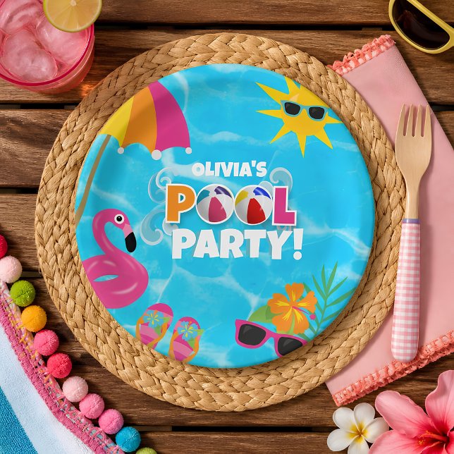 Summer Fun Pool Party Custom Name Paper Plate (Creator Uploaded)