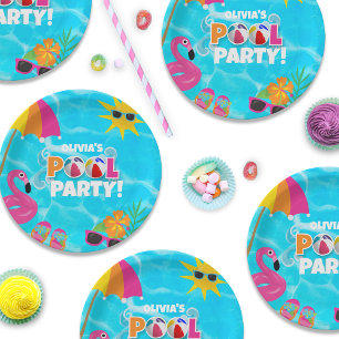 Summer Fun Pool Party Custom Name Paper Plate