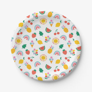Summer Fun, Smiling Suns & Rainbows, Kids Birthday Paper Plate