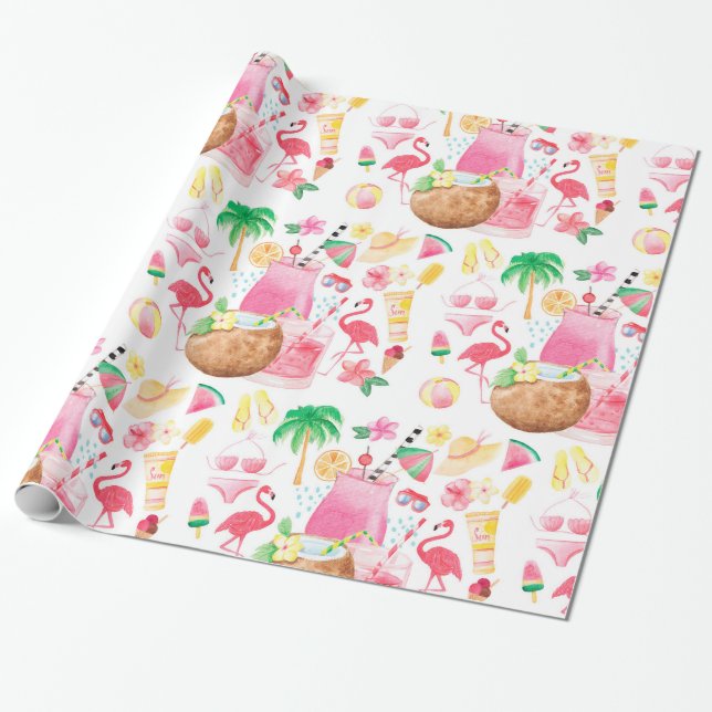 Summer Fun Tropical Beach Wrapping Paper (Unrolled)