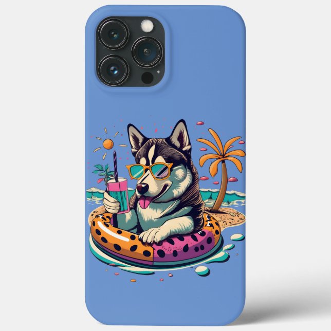 Summer Fun with Cute Cool Husky Dog in Pool Case-Mate iPhone Case (Back)