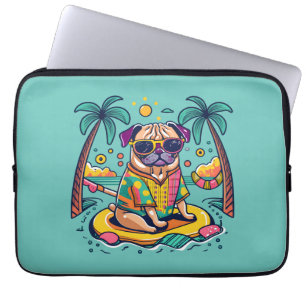 Summer Fun with Cute Pug Dog in Pool Laptop Sleeve