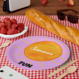 Summer Fun Yellow Orange Sun Purple Paper Plate
