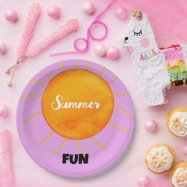 Summer Fun Yellow Orange Sun Purple Paper Plate (Party)