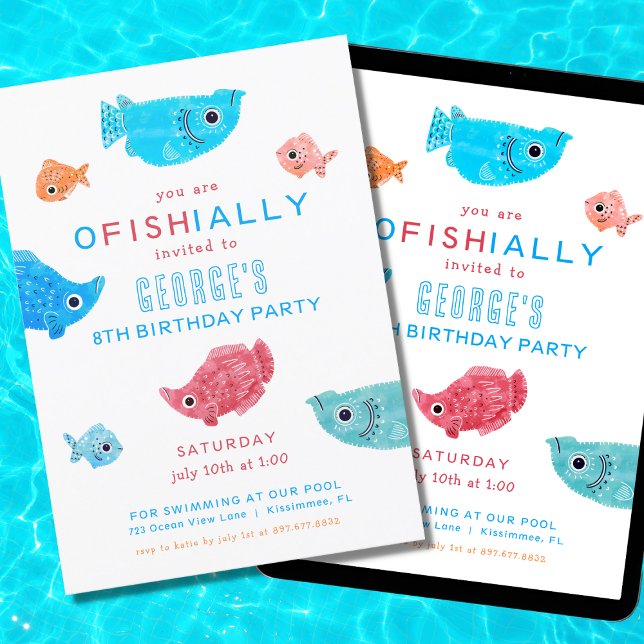 Summer Funky Fish Birthday Pool Party Invitation (Creator Uploaded)