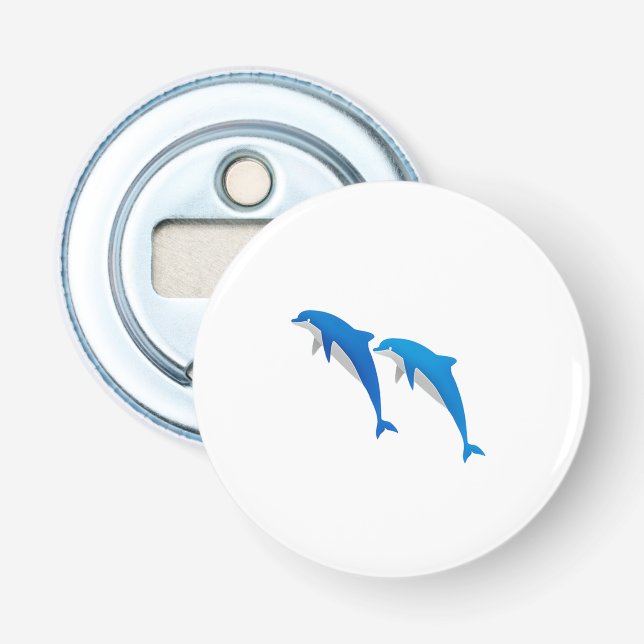 SUMMER, FUNNY GRAY AND BLUE DOLPHINS BOTTLE OPENER (Front)