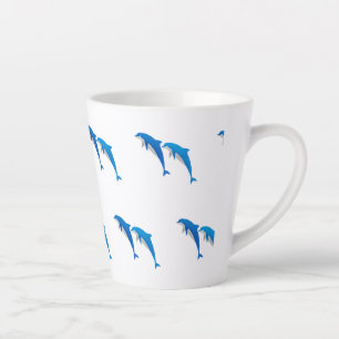 SUMMER, FUNNY GRAY AND BLUE DOLPHINS LATTE MUG