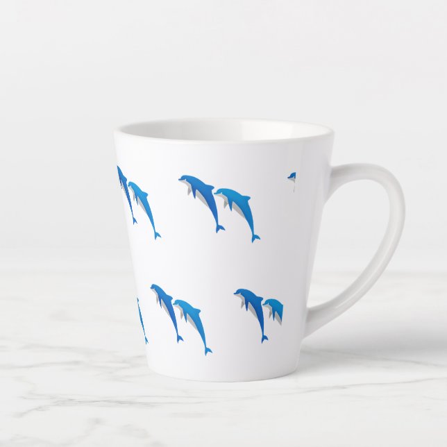 SUMMER, FUNNY GRAY AND BLUE DOLPHINS LATTE MUG (Right)