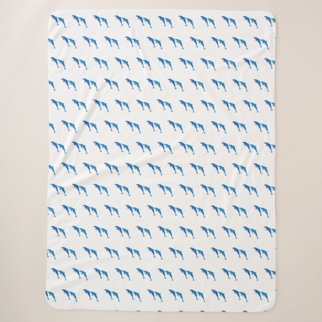 SUMMER, FUNNY GRAY AND BLUE DOLPHINS SHERPA BLANKET (Front)
