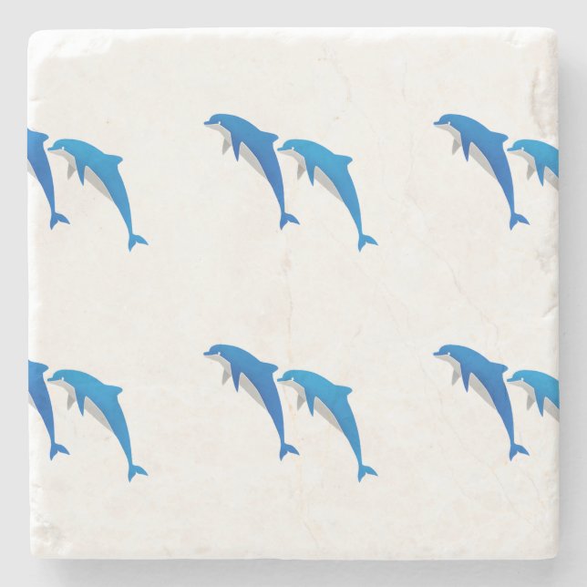 SUMMER, FUNNY GRAY AND BLUE DOLPHINS STONE COASTER (Front)