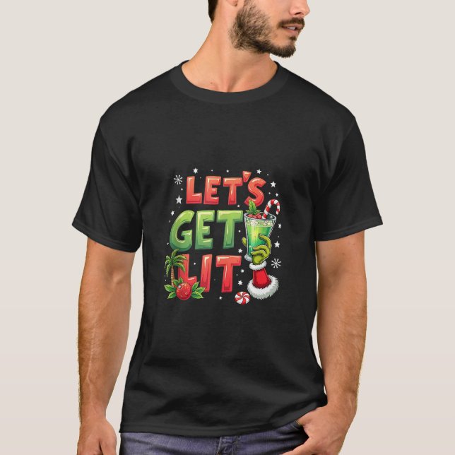 Summer Funny Let s Get Lit Christmas In July Light T-Shirt (Front)