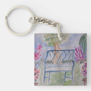 Summer Garden Bench Acrylic Key Ring