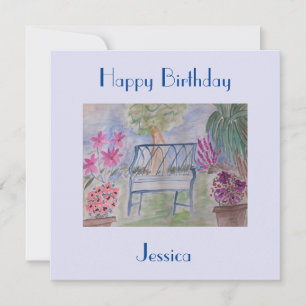 Summer Garden Bench Flat Birthday Card