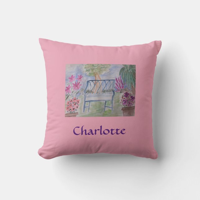Summer Garden Bench Personalized Cushion (Front)