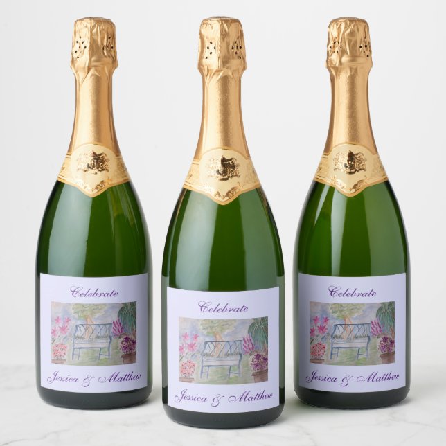 Summer Garden Bench Sparkling Wine Label (Bottles)