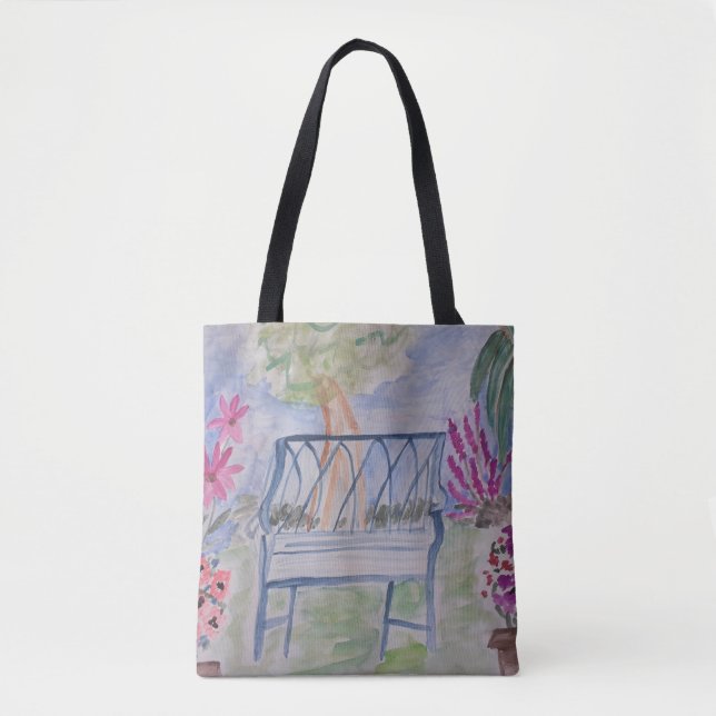 Summer Garden Bench Tote Bag (Front)