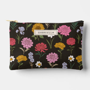 Summer Garden Black Floral Bridesmaid Personalised Accessory Pouch