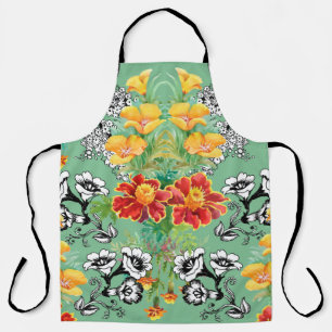 Summer garden blooming watercolor flowers seamless apron