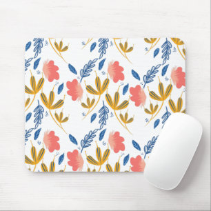 Summer Garden Blue Yellow Coral Florals Mouse Mat