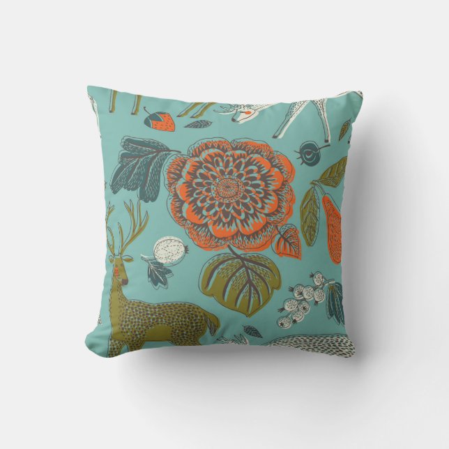 Summer Garden Deer Seamless Illustration. Cushion (Front)