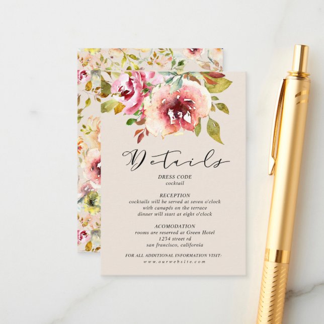 Summer Garden Floral Details Enclosure Card (Front/Back In Situ)