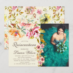summer garden floral Quinceanera Photo Invitation