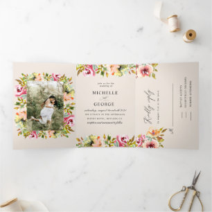 Summer Garden Floral Tri-Fold Wedding Invitation 