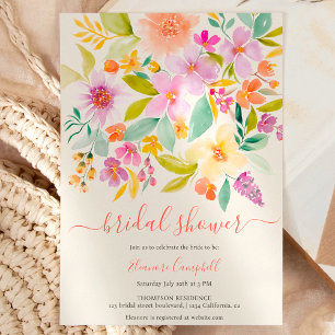 Summer garden floral watercolor bridal shower invitation