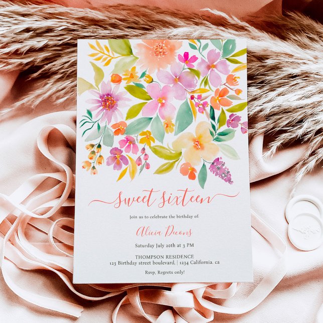 Summer garden floral watercolor Sweet 16 Invitation (Creator Uploaded)