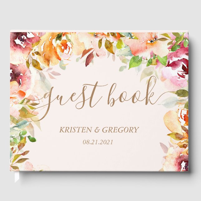Summer Garden Floral Wedding Guest Book (Front)