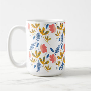 Summer Garden Florals Blue Coral Pink Greenery Coffee Mug