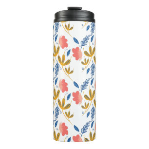 Summer Garden Florals Blue Coral Pink Greenery Thermal Tumbler