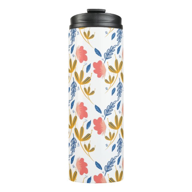 Summer Garden Florals Blue Coral Pink Greenery  Thermal Tumbler (Front)