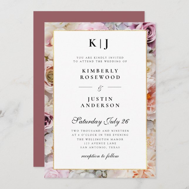 summer garden florals wedding invitation (Front/Back)