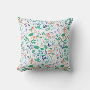 Summer Garden Flowers Leaves Botanical Blooms Cushion