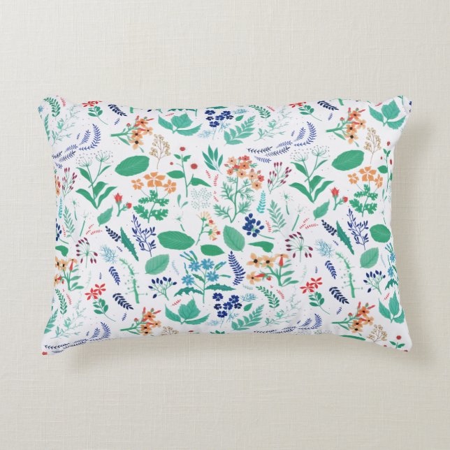Summer Garden Flowers Leaves Botanical Blooms Decorative Cushion (Front)