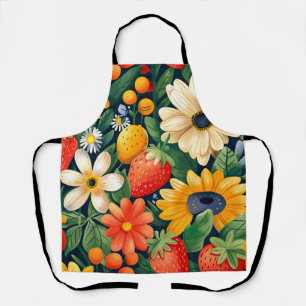 Summer Garden Flowers Strawberry Pattern Apron