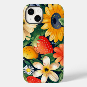 Summer Garden Flowers Strawberry Pattern Case-Mate iPhone 14 Case