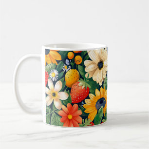 Summer Garden Flowers Strawberry Pattern Coffee Mug