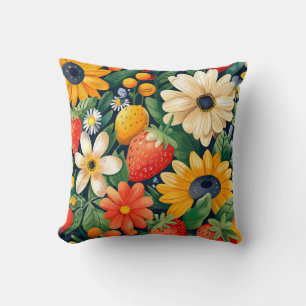 Summer Garden Flowers Strawberry Pattern Cushion